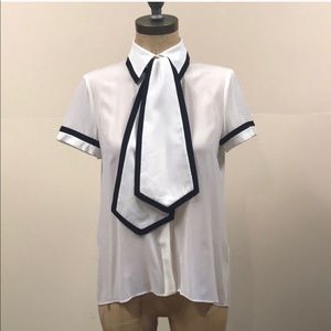 Blouse- Cream, Sheer, Wide Neck Tie😍